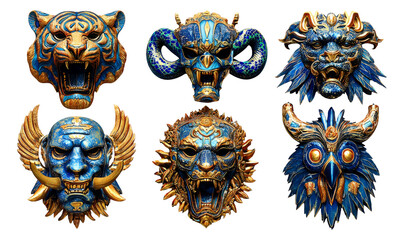Six Artistic Totem Beasts on Transparent Background for Creative Projects