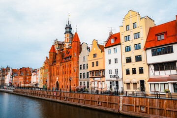 Gdansk with Motlawa river in Poland. Old town colourful house