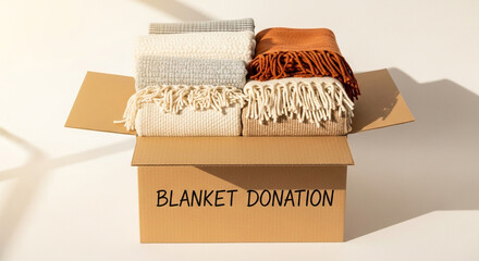 Donation box with warm blankets for winter charity drive