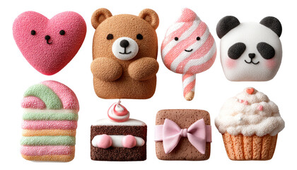Cute and Colorful Dessert-Themed Characters on Transparent Background