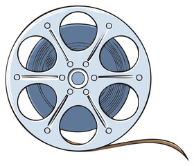 Obraz premium Vintage Film Reel Blue Tones Media Concept Retro Movie Spool Cinema Technology