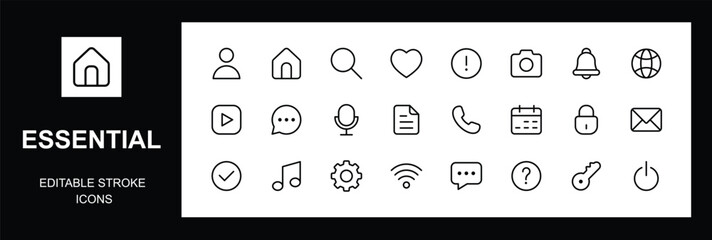  UI UX Core Essentials line Icon set, vector illustration