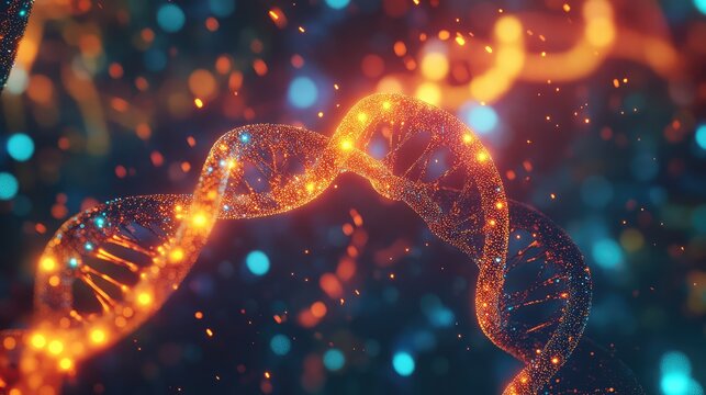 Glowing dna helix structure representing science and technology