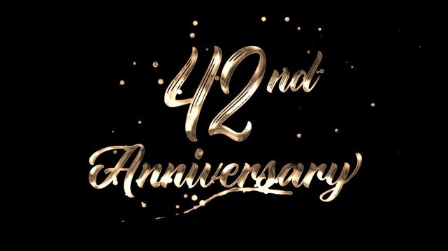 42nd anniversary text animation in golden metallic effect. suitable for celebrating special occasions, invitations, anniversary cards and social media. Includes alpha channel for any background.