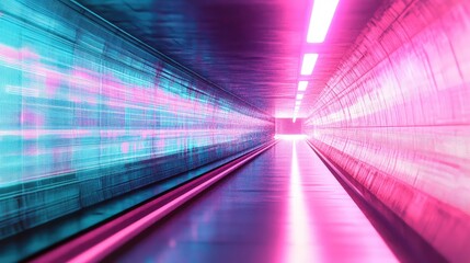 Futuristic digital tunnel displaying fast data streaming cyber space