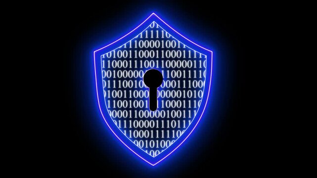 Glowing neon line cyber security icon isolated on transparent black background. 4k Cyber security concept, cybersecurity, secure access to user's personal information for lock and security system. 
