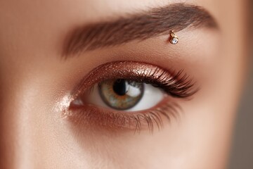 Obraz premium Glamorous Close-Up Eye Beauty with Shimmer Makeup and Elegant Eyebrow Piercing 