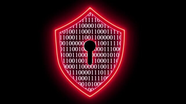 Glowing neon line cyber security icon isolated on transparent black background. 4k Cyber security concept, cybersecurity, secure access to user's personal information for lock and security system. 