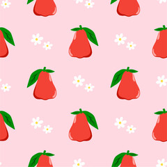 Rose apple fruit seamless for pattern fabric, simple rose apple fruit cute repeat in square background, illustration fruit pattern wallpaper