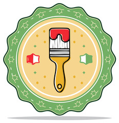 Artistic paint brush with red paint inside decorative round badge illustration