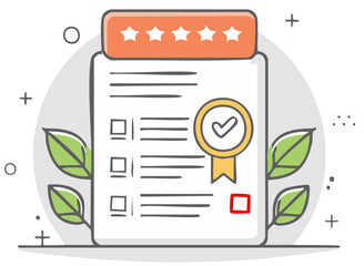 Checklist for Quality with Stars, Leaves, and Feedback Icons for Task Management