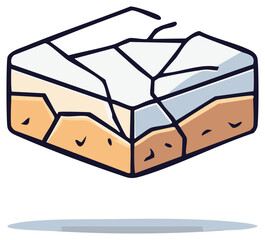 Geometric illustration of layered terrain, abstract geological block with cracks and shadows.