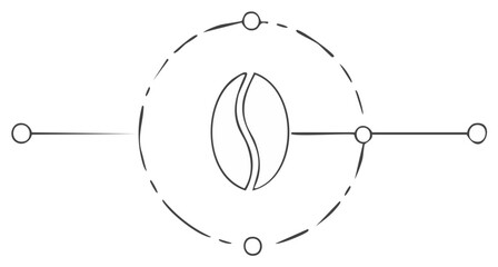 Minimalist coffee bean symbol with abstract circle and connecting lines
