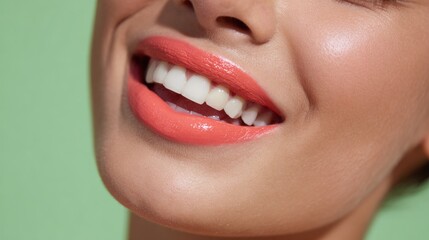 Naklejka premium Vibrant Coral-Orange Lip Smile Radiating Freshness and Playful Summer Beauty 