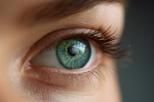 High-Resolution Beauty Portrait of a Unique Vivid Iris with Natural Skin and Soft Light Reflections
