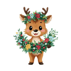 Naklejka premium Cute deer adorned with vibrant flowers.
