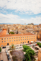Fototapeta premium New Venetian Fortress in corfu city. Historic 16th-century Venetian fortified castle view on the city and the sea. Corfu, Greece