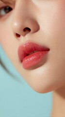 K-Beauty Ombre Lips Close-Up with Soft Pink and Red Glow
