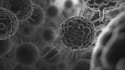 Virus cells under magnification showing disease threat