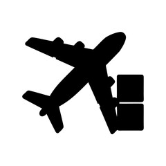Obraz premium Air cargo plane icon with stacked packages global shipping symbol. Vector, illustration