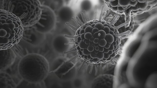 Virus cells under magnification showing disease threat