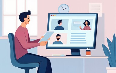 The vector banner of Remote work with minimal illustration. Creative flat design for web banner, business presentation, online article. High quality
