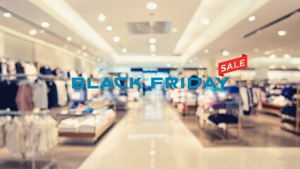Fototapeta premium Black Friday Sale concept. Blur focus of interior view of shop in shopping mall.