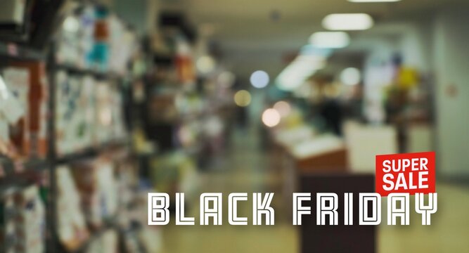 Black Friday Sale concept. Blur focus of interior view of shop in shopping mall.