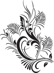 Symmetrical Black Floral Swirl Vine Ornament Element Vector