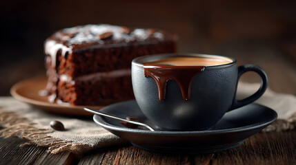 Creamy matcha latte with beautiful latte art served in a ceramic cup beside a pistachio cake slice topped with raspberry, elegant minimalist dessert setup on bright background for caf&eacute; and food stylin