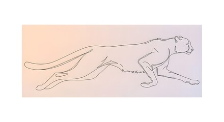 Fototapeta premium A minimalist line drawing of a running cheetah, elegant and simple, on a pastel-colored background, international cheetah day