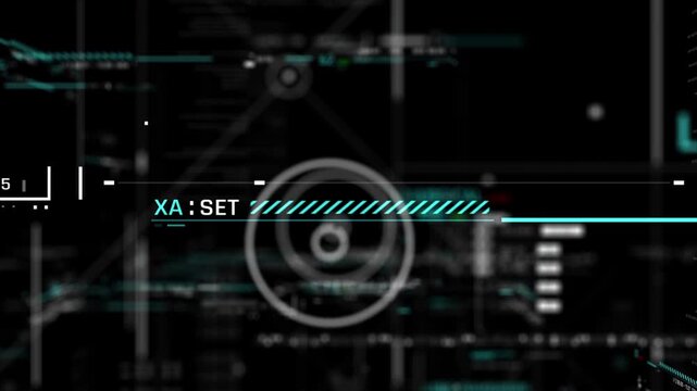 3D Rendering F-uturistic HUD technology and AI concept. Point of view moving pass through cyber technology element. Video overlay intro and title template 