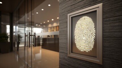 Elegant fingerprint artwork displayed in a modern office lobby, showcasing contemporary design elements