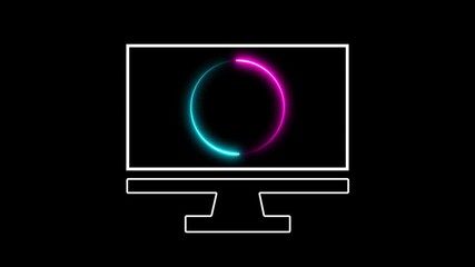 cyan circle glow border, alpha channel, seamless loop, abstract glowing neon line circular lens animation neon light on black background, vertical design in tv screen monitor icon