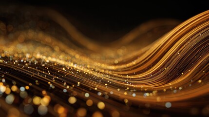 Golden flowing lines creating a glittering abstract wave pattern