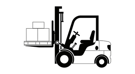 Forklift lifting boxes on pallet, moving cargo in warehouse logistics