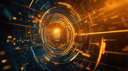 Fototapeta premium Digital data transfer inside a futuristic circuit core