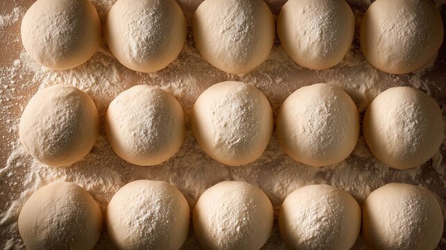 Perfectly round dough balls arranged on a floured baking sheet ready for baking