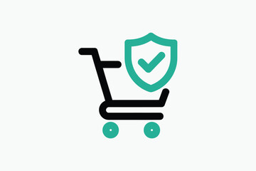 Shopping cart icon with a checkmark shield vector illustration for secure online purchases isolated on white background