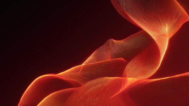 Abstract glowing orange wave lines creating digital energy field