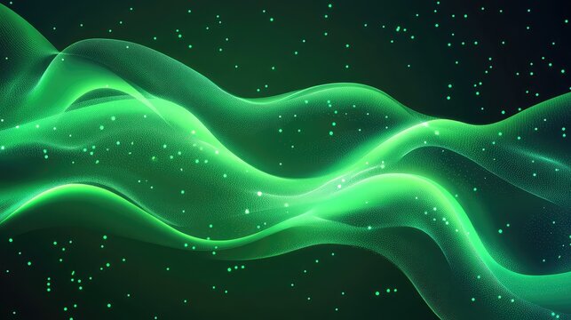 Green particle wave flowing technology data background