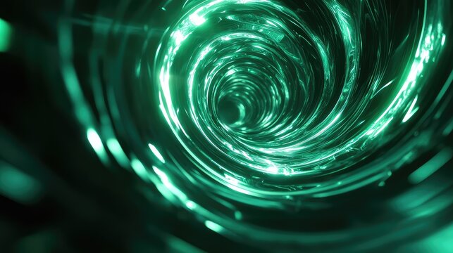 Glowing green spiral tunnel abstract background