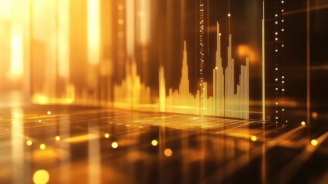 Digital golden bar graph showing stock market finance data
