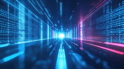Digital data flowing through futuristic cyber tunnel network