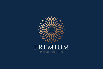 Fototapeta premium Geometric Premium Logo with Floral Mandala Linear Ornate Petal Bloom Sign Symbol