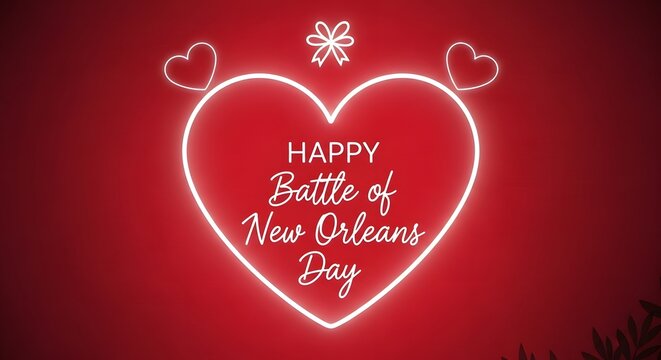 Neon heart with happy battle of new orleans day message and hearts