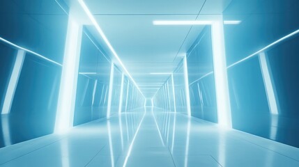 Obraz premium Futuristic blue neon light tunnel extending into infinity