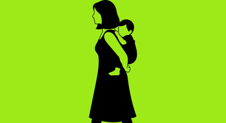 Elegant mom carrying child in carrier flat vector illustration