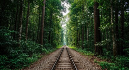 Obraz premium Railway Through the Forest - A Journey into Natures Embrace.