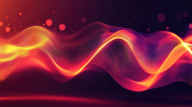 Abstract red and orange wave particles flowing background